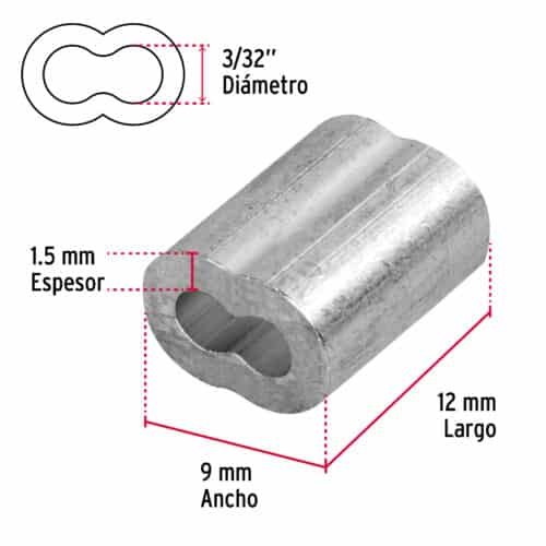 Bolsa con 50 casquillos dobles de aluminio, 3/32", FIERO