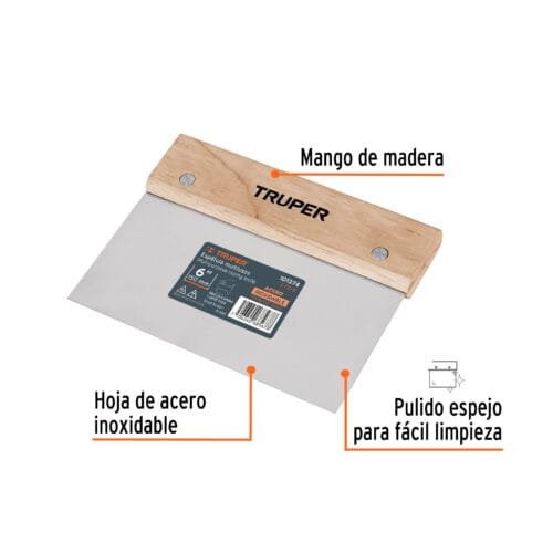 Espátula rectangular 6" x 3" acero inoxidable, mango madera