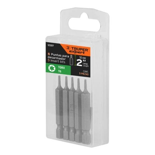 Estuche con 5 puntas torx T6 largo 2", Truper Expert