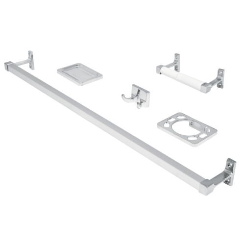49607 - Juego de 5 accesorios para baño, metálicos, cromo, BASIC