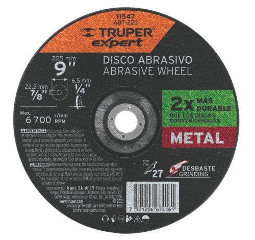 11547 - Disco Tipo 27 de 9" x 6.4 mm desbaste de metal, Expert