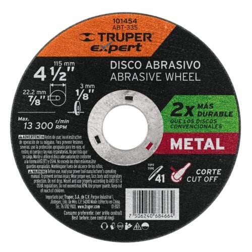 101454 - Disco para corte de metal 4-1/2" tipo 41, Truper Expert
