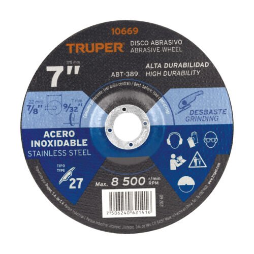 10669 - Disco Tipo 27 de 7" x 7.2 mm desbaste de acero inoxidable