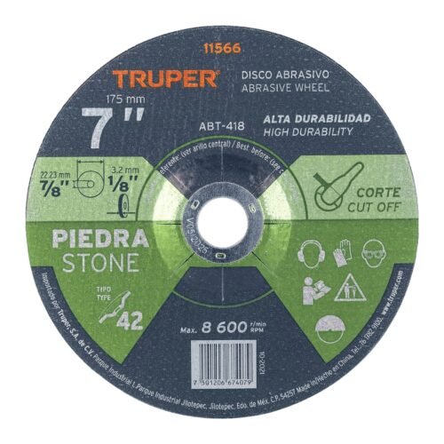 ABT-418.jpg 11566 - Disco Tipo 42 de 7" x 3.2 mm para corte de piedra, Truper