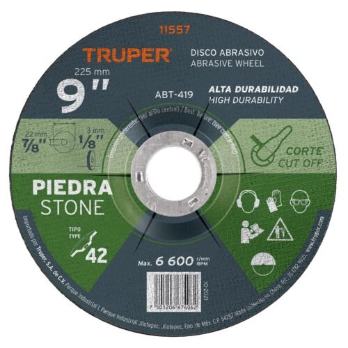11557 - Disco Tipo 42 de 9" x 3.2 mm para corte de piedra, Truper