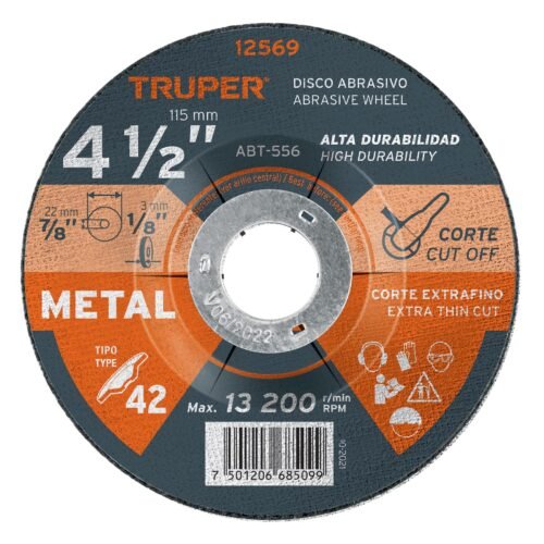 ABT-556.jpg 12569 - Disco Tipo 42 de 4-1/2" x 3.2 mm para corte de metal, Truper