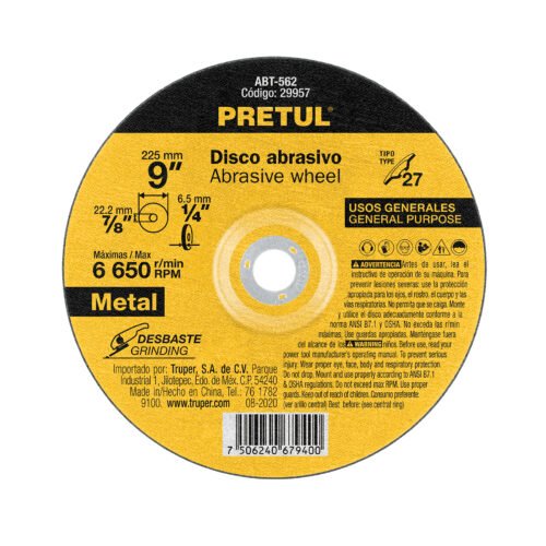 29957 - Disco Tipo 27 de 9" x 6.2 mm desbaste de metal, Pretul
