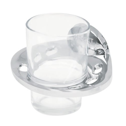 49398 - Portavaso cepillero metálico con vaso de vidrio, Foset Aqua