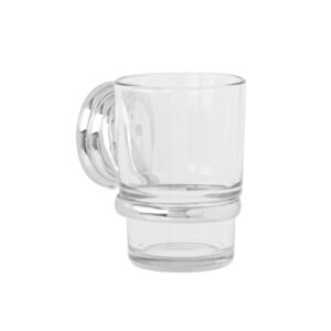 45976 - Portavaso cepillero cromo con vaso de vidrio, Foset Aqua