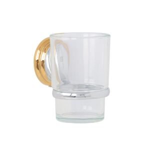 45977 - Portavaso cepillero cromo-oro con vaso de vidrio, Foset Aqua