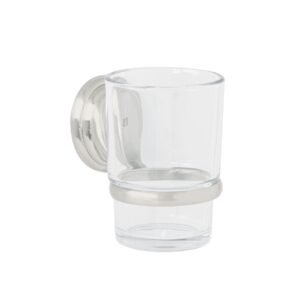 45978 - Portavaso cepillero satín con vaso de vidrio, Foset Aqua