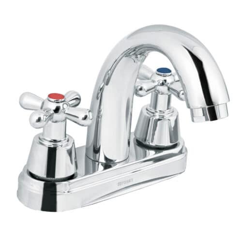 49692 - Mezcladora lavabo 4" cromo, nariz curva, cruceta, AQUA