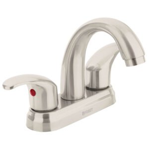 45356 - Mezcladora lavabo 4" satín, nariz curva, palanca, AQUA