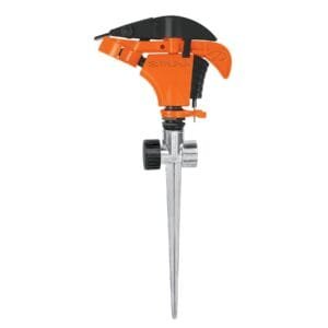 10339 - Aspersor plástico 11", dos vías, estaca metalica, TRUPER
