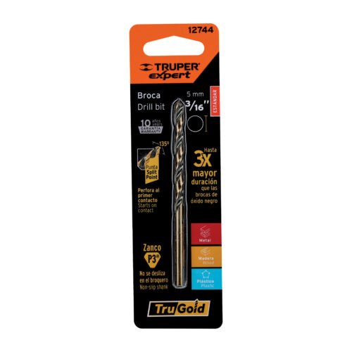 12744 - Broca HSS 3/16" Trugold para metal en blíster, Expert