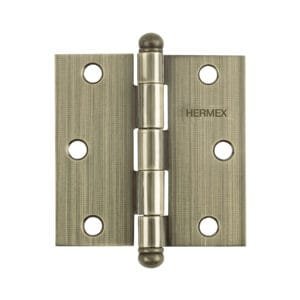 43246 - Bisagra cuadrada 3", latón antiguo, cabeza redonda, HERMEX