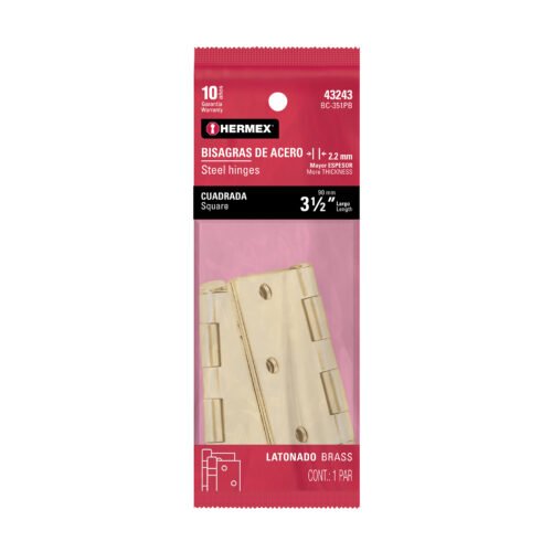 43243 - Bolsa c/2 bisagras cuadradas 3-1/2", latonado, cabeza plana