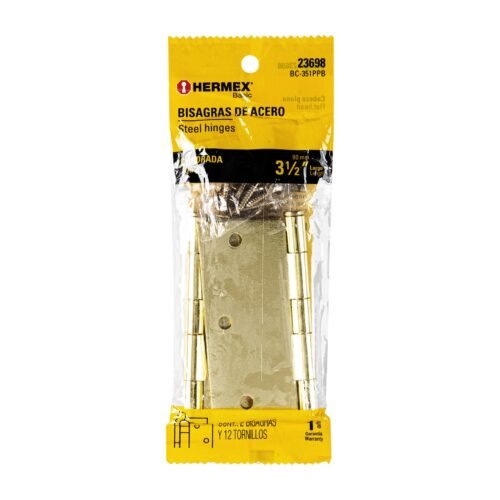 23698 - Bolsa c/2 bisagras cuadradas 3-1/2",latonado, HERMEX BASIC