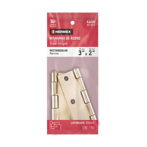 BR-301B.jpg 43209 - Bolsa con 2 bisagras rectangulares 3", acero latonado