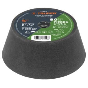 13789 - Copa desbaste de piedra 5" grano 80, eje 5/8-11, Truper
