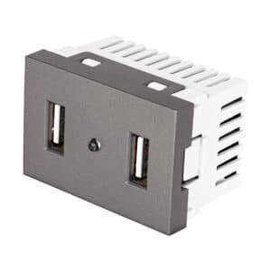47829 - Toma 2 puertos USB acero inox de 1.5 módulos, línea Lisboa