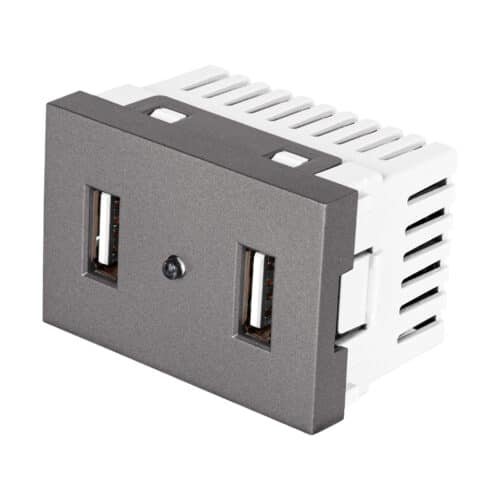 47829 - Toma 2 puertos USB acero inox de 1.5 módulos, línea Lisboa