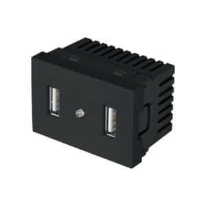47882 - Toma con 2 puertos USB negro de 1.5 módulos, línea Lisboa