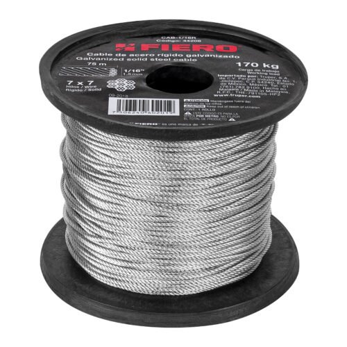 CAB-1-16R.jpg 44208 - Metro de cable rígido 1/16" de acero 7x7 hilos, 75 m, FIERO