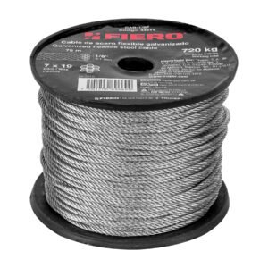 44211 - Metro de cable flexible 1/8" de acero 7x19 hilos, 75 m