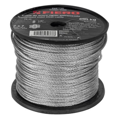 CAB-1-8R.jpg 44205 - Metro de cable rígido 1/8" de acero 7x7 hilos, 75 m, FIERO