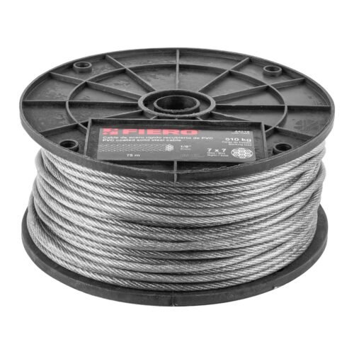 44219 - Metro de cable rígido 1/8" acero 7x7 recubierto PVC, 75 m