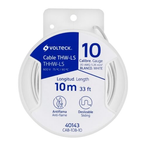 40143 - Carrete con 10 m de cable THHW-LS 10 AWG blanco, Volteck