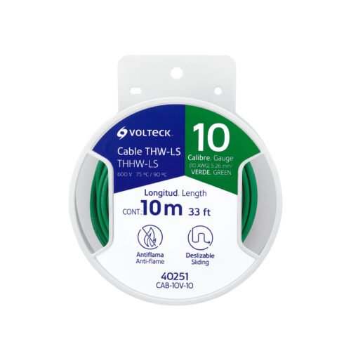 40251 - Carrete con 10 m de cable THHW-LS 10 AWG verde, Volteck