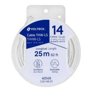 40149 - Carrete con 25 m de cable THHW-LS 14 AWG blanco, Volteck