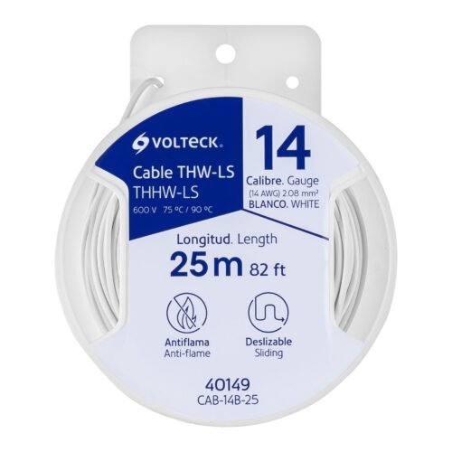 40149 - Carrete con 25 m de cable THHW-LS 14 AWG blanco, Volteck