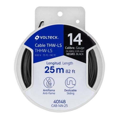 40148 - Carrete con 25 m de cable THHW-LS 14 AWG negro, Volteck