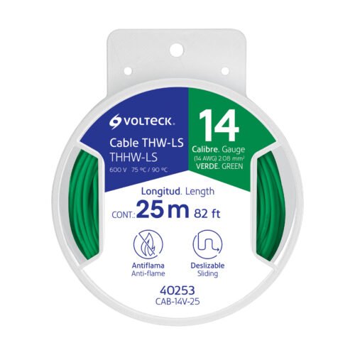 40253 - Carrete con 25 m de cable THHW-LS 14 AWG verde, Volteck