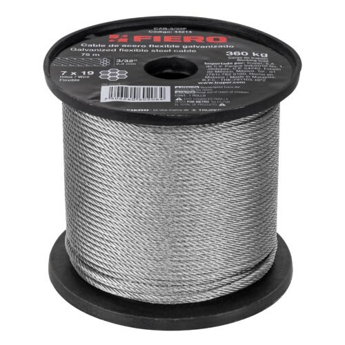 44214 - Metro de cable flexible 3/32" de acero 7x19 hilos, 75 m