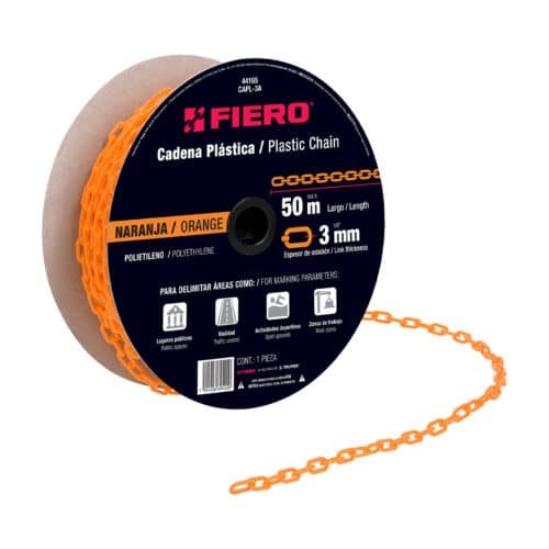 44165 - Metro de cadena de 3 mm de plástico naranja, carrete de 50 m