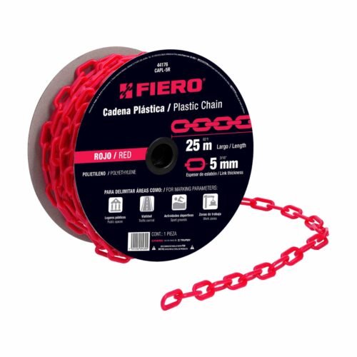 44176 - Metro de cadena de 5 mm de plástico roja, carrete de 25 m