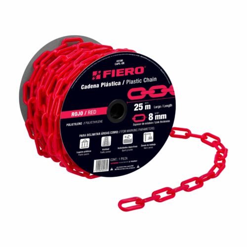 44186 - Metro de cadena de 8 mm de plástico roja, carrete de 25 m