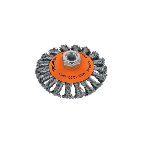 CATR-4E.jpg 14190 - Carda tipo cónico 4" alambre trenzado, eje 5/8"-11, Truper