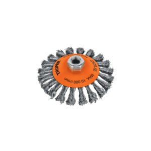 14191 - Carda tipo cónico 5" alambre trenzado, eje 5/8"-11, Truper