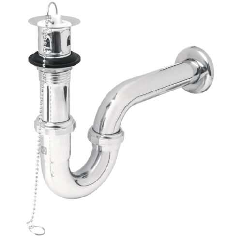 49335 - Céspol 1-1/4" c/contra, tapón y cadena, latón cromo,p/lavabo