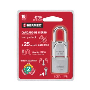 43790 - Blíster con 2 candados de hierro de 25mm con gancho corto