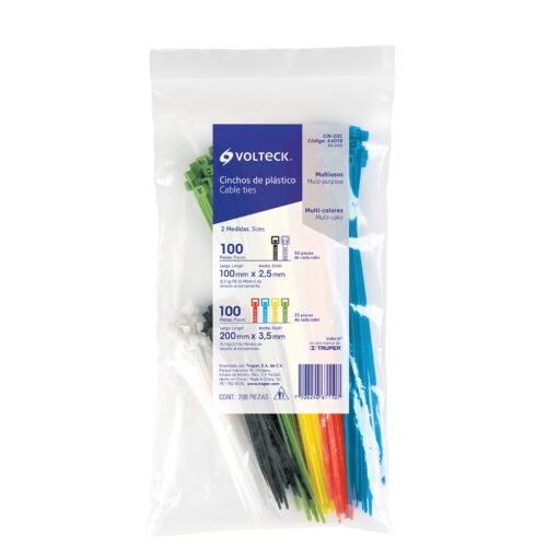 44019 - Bolsa con 200 cinchos plásticos en colores surtidos, Volteck