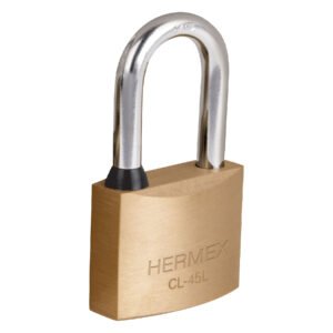 43438 - Candado de latón 45 mm gancho largo en blíster, HERMEX
