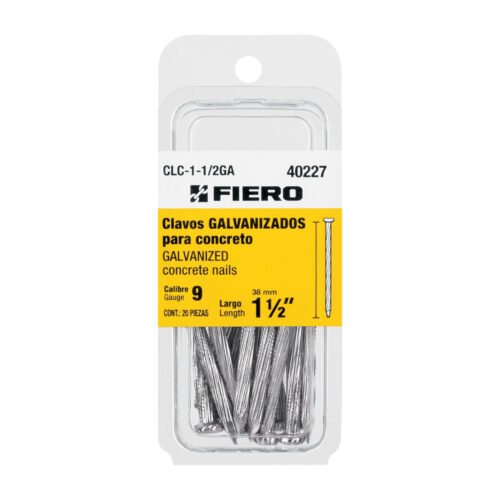 40227 - Blíster con 20 clavos galvanizados p/concreto 1-1/2", FIERO