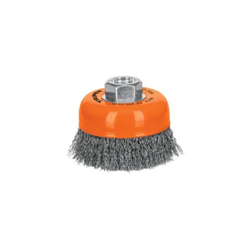 CO-508.jpg 14182 - Carda copa 3" alambre ondulado fino, eje 5/8"-11, Truper