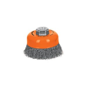11529 - Carda copa 4" alambre ondulado fino, eje 5/8"-11, Truper